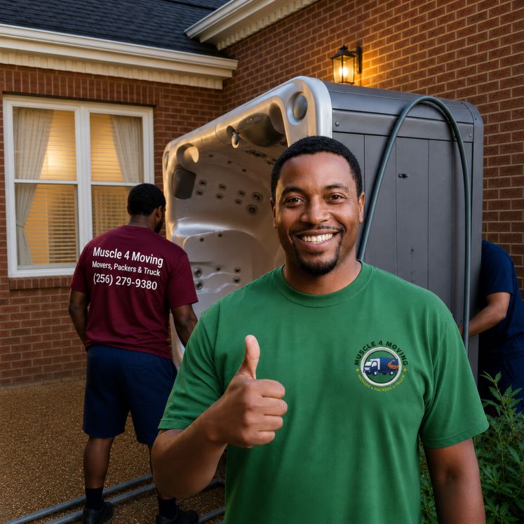 Hazel Green AL moving company Muscle 4 Moving relocating a spa in the backyard of a Towry Acres home with the help of its professional hot tub movers
